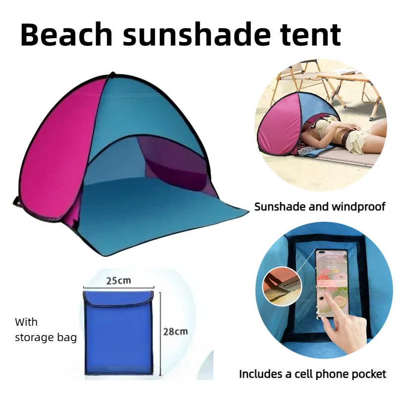

Pop-Up Beach Sun Shelter Tent - Portable Windproof Waterproof Instant Canopy for Camping Picnic Hiking Travel with Phone Stand