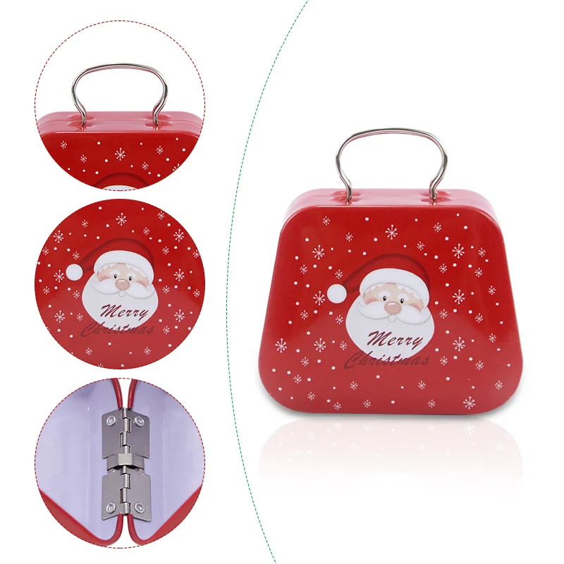 Christmas Mini Tinplate Handbag Cartoon Santa Claus Snowflake Metal Candy Gift Box Xmas Party Decor Supplies 2025 New Year Gifts