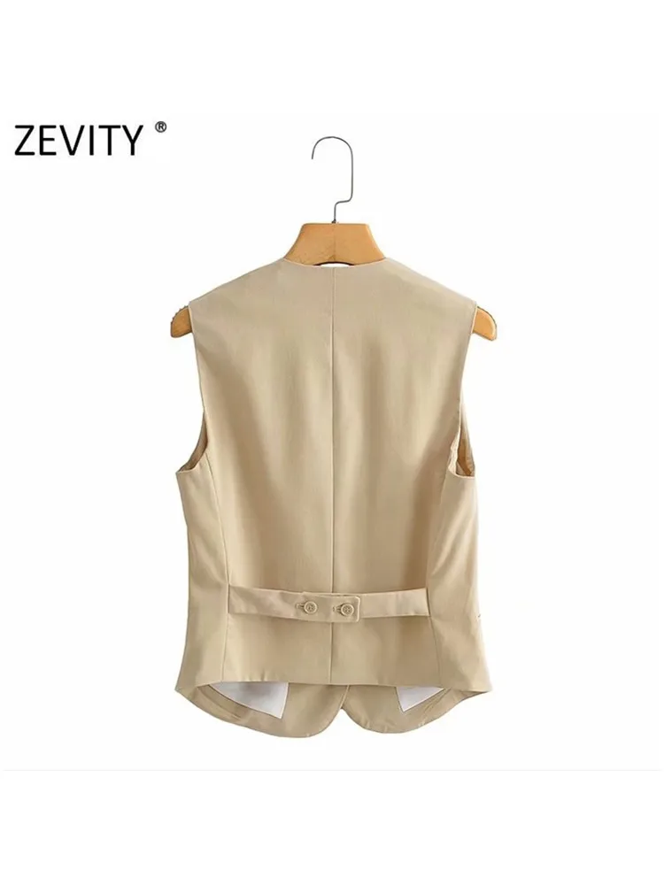 Zevity 2021 Women Fashion Single Breasted Sleeveless Slim Vest Jacket Ladies Business Casual WaistCoat Chic Poplular Tops CT707