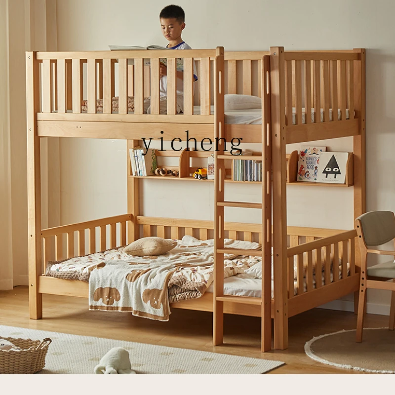 

ZF Double-Layer Solid Wood Height-Adjustable Bed up and down Raised Guardrail Children's Beech Bed