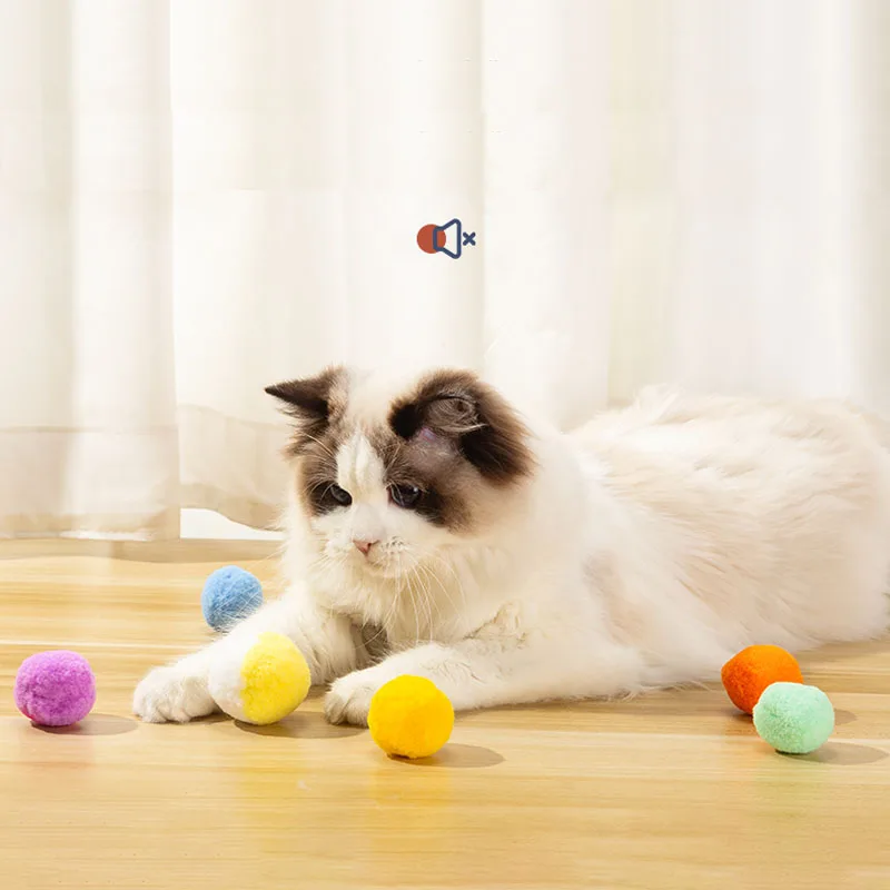 12pcs Colours Plush Ball Cat Toys Funny Training Mute Ball Soft Cat Toys Cleaning Teeth Interactive Kitten Toys Pet Supplies