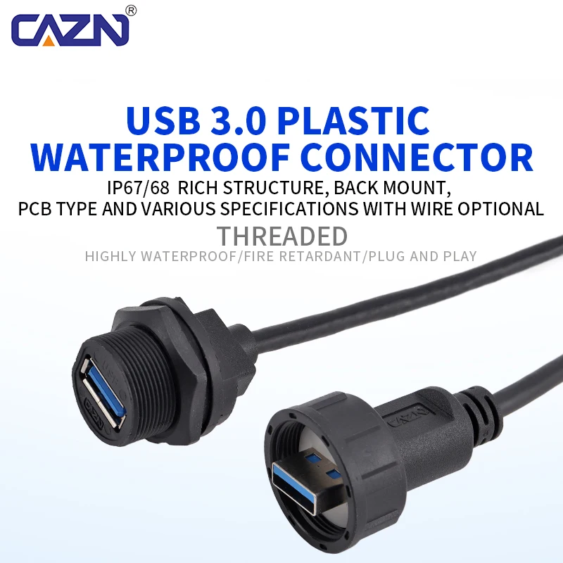 E13 Threaded USB 3.0 Waterproof Back Mount FFC Socket Female to Male IP67 0.1M 0.2M for Image Processing & Vision System