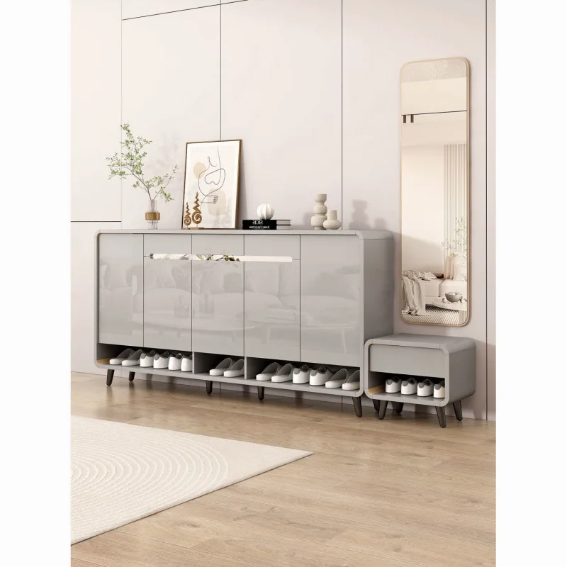Solid wood shoe cabinet household can sit shoe changing stool integrated against the wall large capacity new entrance foyer stor