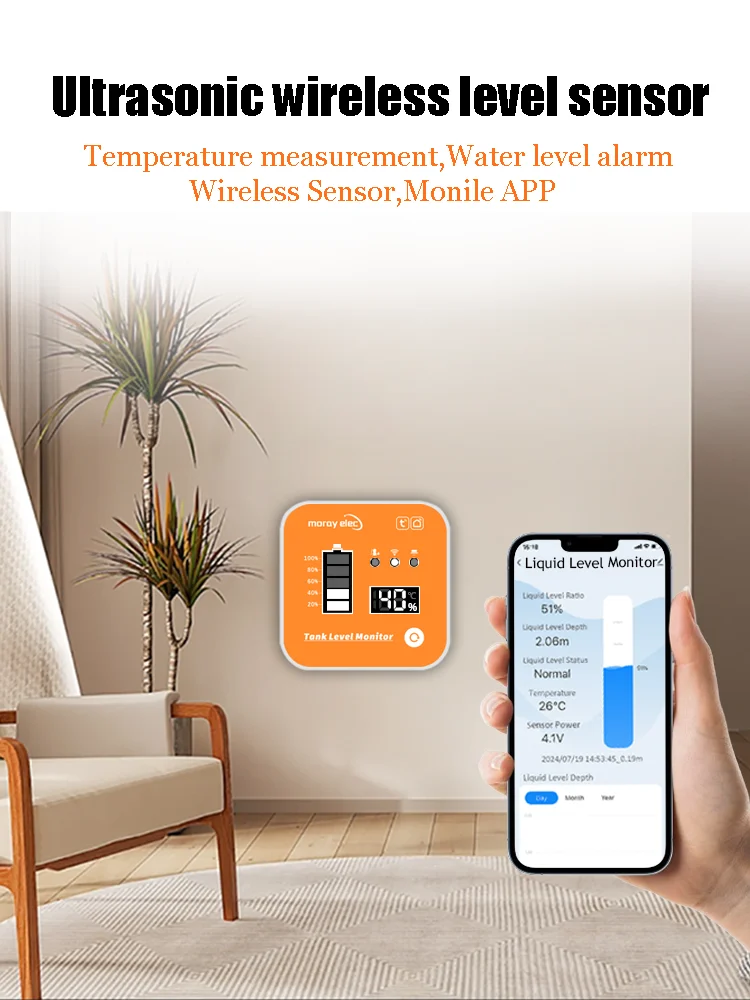 ME202R 5M LED Display Wireless Measurement Transmitter Submersible Sensor Smart Home Intelligent Water Tank Level Sensor