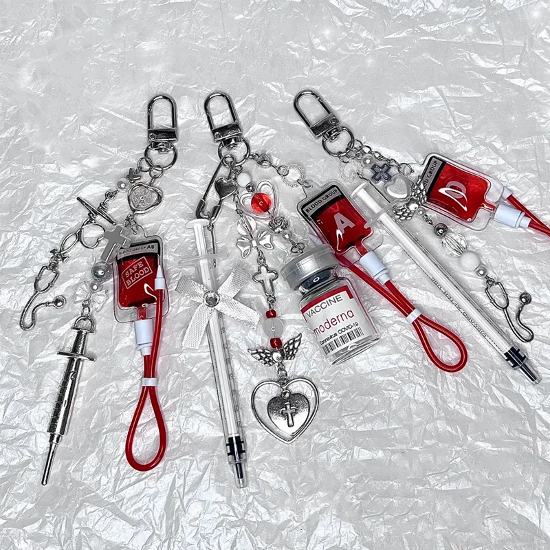 New Arrival Blood Bag Syringe Medicine Bottle Keychain Necklace Pendant For Man Women Gift