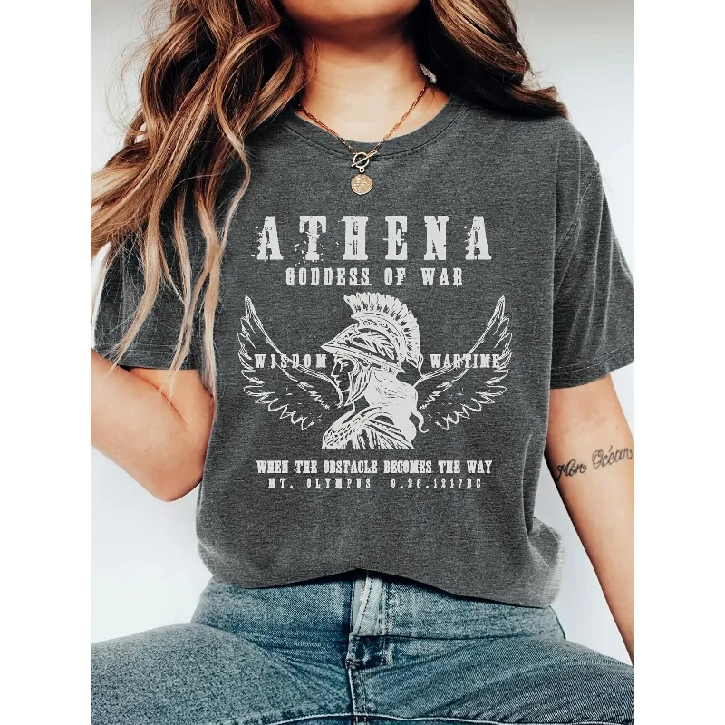 Camiseta Feminina Estampada com a Mitologia Grega Retrô de Atena, Nova Moda Casual de Verão, Camiseta Unissex de Algodão Y2K