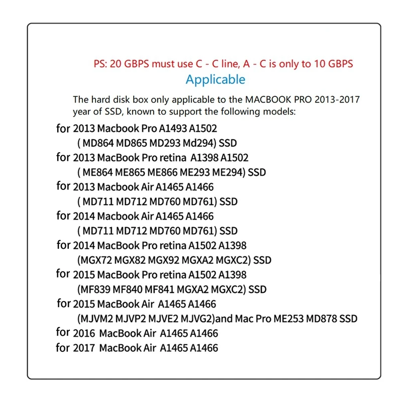 Penutup SSD untuk Air/ Pro 2013-2017 USB3.2 GEN2 casing Drive Solid State (10Gbps)