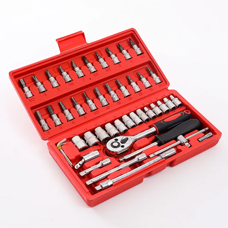 

46pcs Professional Auto Repair Toolbox Kit Socket Wrench Ratchet Combination Complete Set of Multifunctional Tools and Accessory