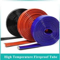 Silicone Fiberglass Tube Coated Glass Fiber Braided Fireproof Cable Sleeve Protector Fire Retardant Case High Temperature 300℃