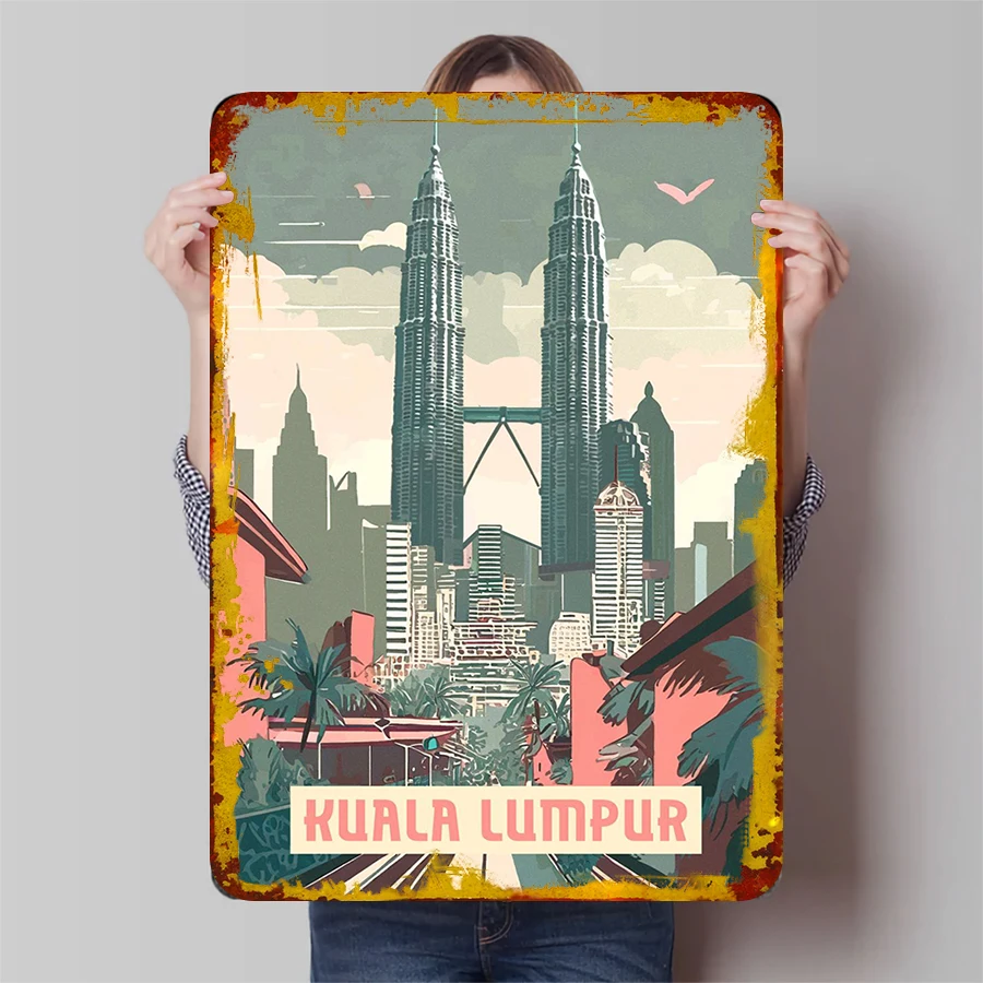 Куала-Лумпур горизонт металлический настенный художественный декор с двойными башнями городской пейзаж для домашнего офиса подарок