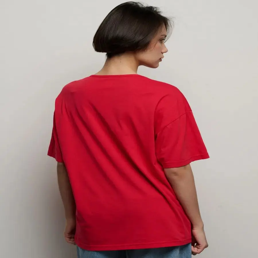 100% pur coton confortable été rouge T-shirts Chic Design flore Unique imprimé Simple ample élégant hauts rue mode dame