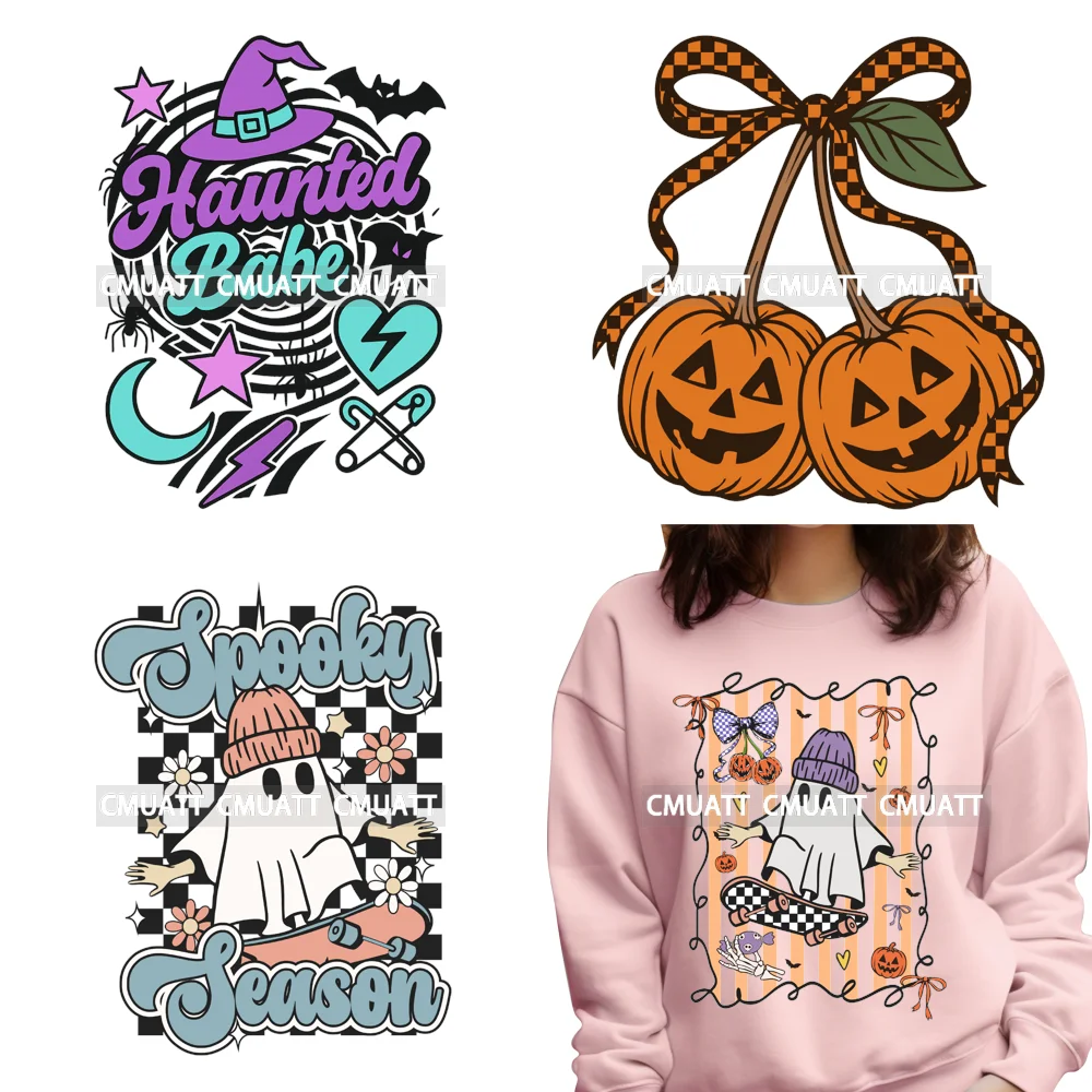 クリープ・イット・リアル・ゴースト・スプーキーシーズン・ホーンテッド・ベイブ・ハロウィン・コケット・アイロン・オン・DTF転写ステッカー、Tシャツやバッグにすぐにプレスできます