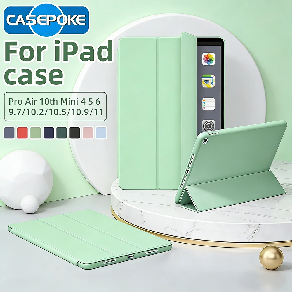 

Тонкий противоударный чехол из полиуретана для iPad 7/8/9/10-го поколения, 11 A16 2025 Pro 11, 12.9 Air 4 5 10.9 Mini 3 4 5 6, трехсекционный чехол-книжка для планшета, в подарок