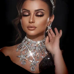 Stonefans Pentagram Necklace and Earrings Set for Women Luxury Wedding Fashion Accessories Bridal Tassel Jewelry Set 2024 Gifts