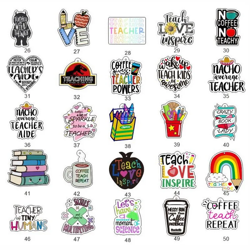 Teach Love Student Nurse Gift Books Pencil Rainbow Acrylic Accessories Charms For Lanyard Earrings Keychain DIY Jewelry Making