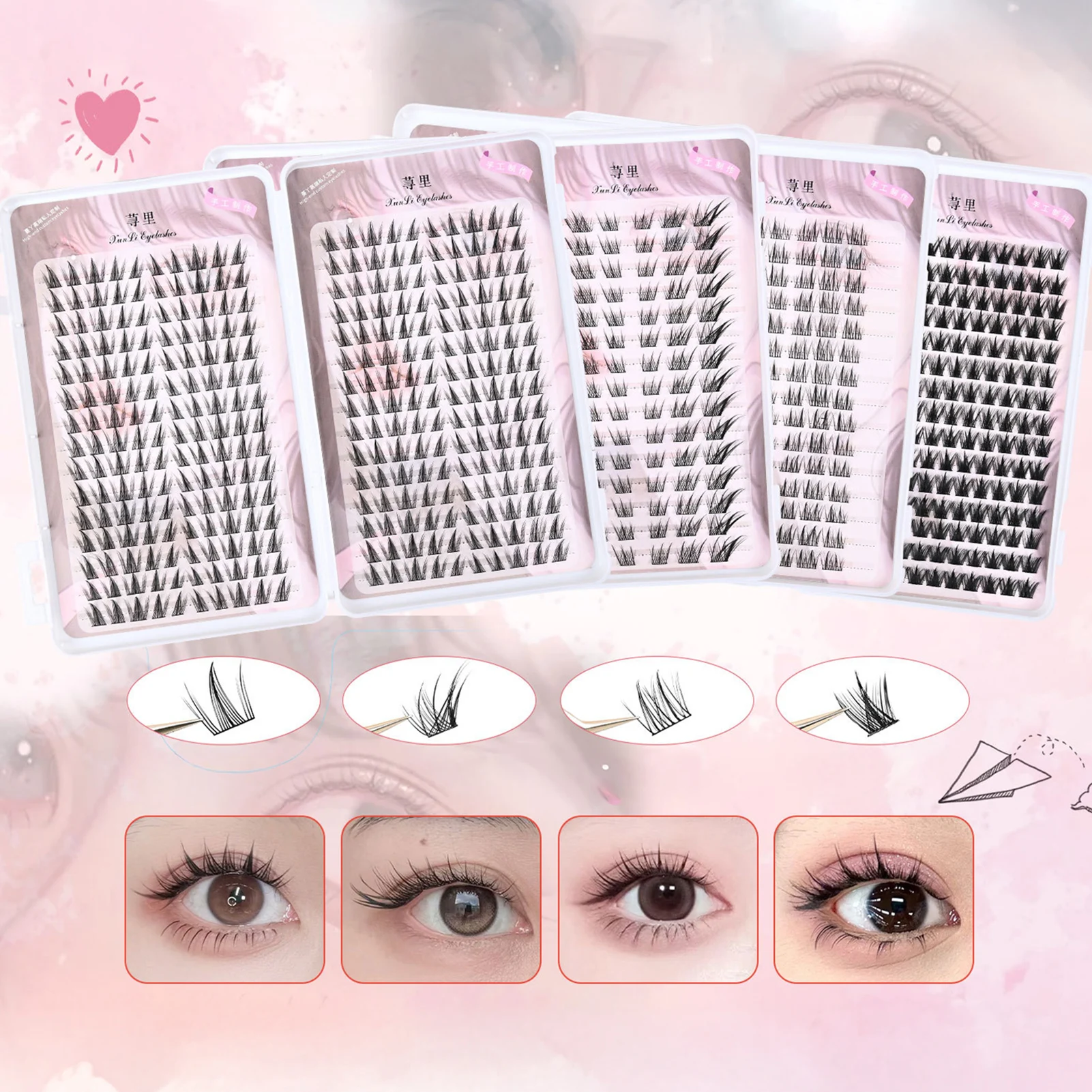 Livre de cils Manga de grande capacité, faux cils denses, 8-12mm, grappe unique, style renard, Extension de cils à Volume naturel