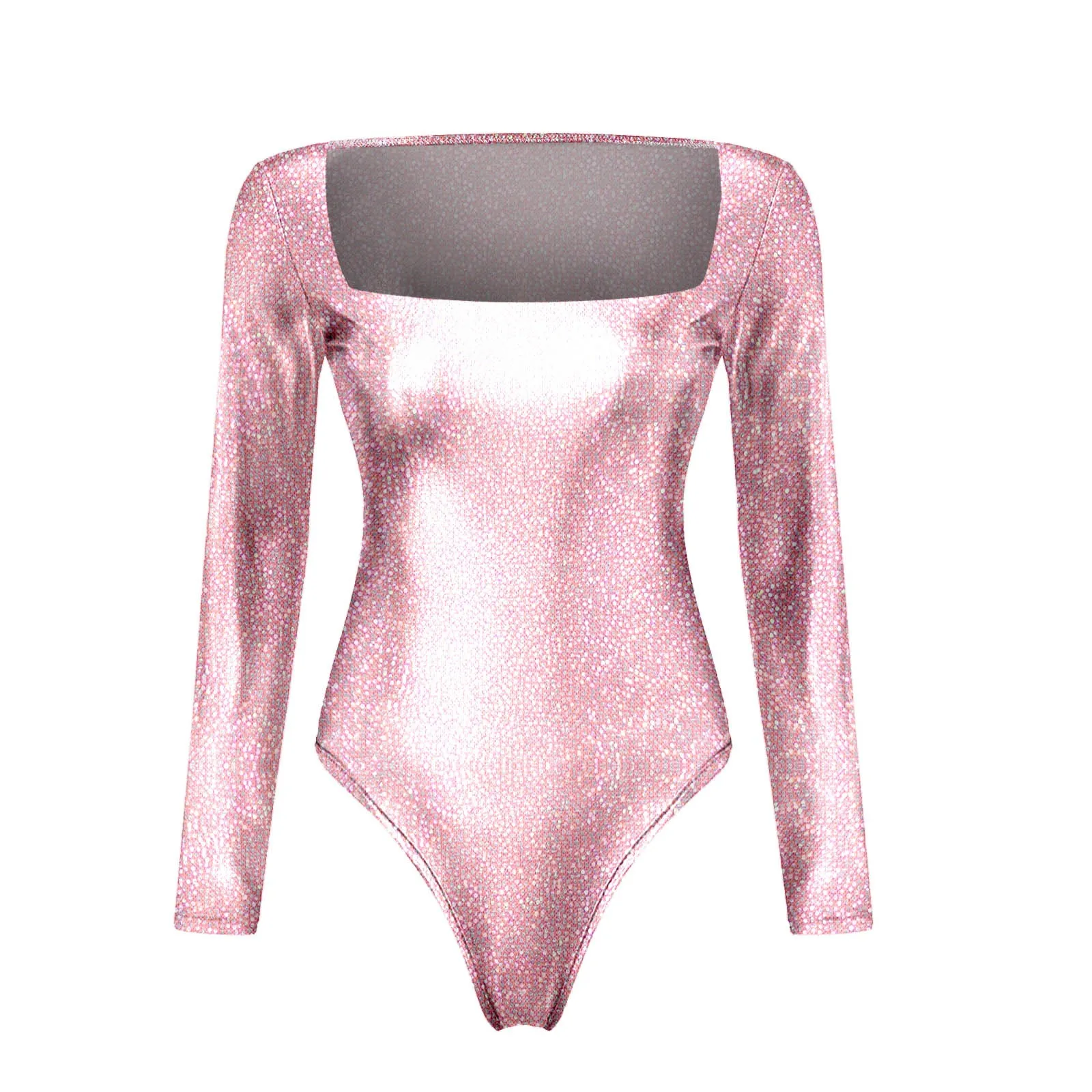 Damskie kombinezony karnawałowe błyszczące laserowe skóra PVC kwadratowe z długim rękawem do kostiumów klubowych kobiety strój kąpielowy