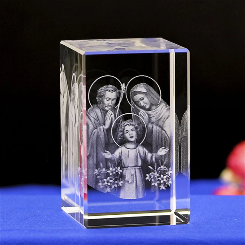 Holy Family Figurine Miniatures 3D Laser Crystal Jesus Christ God's Mercy Nativity Catholic Family Christmas Table Decoration