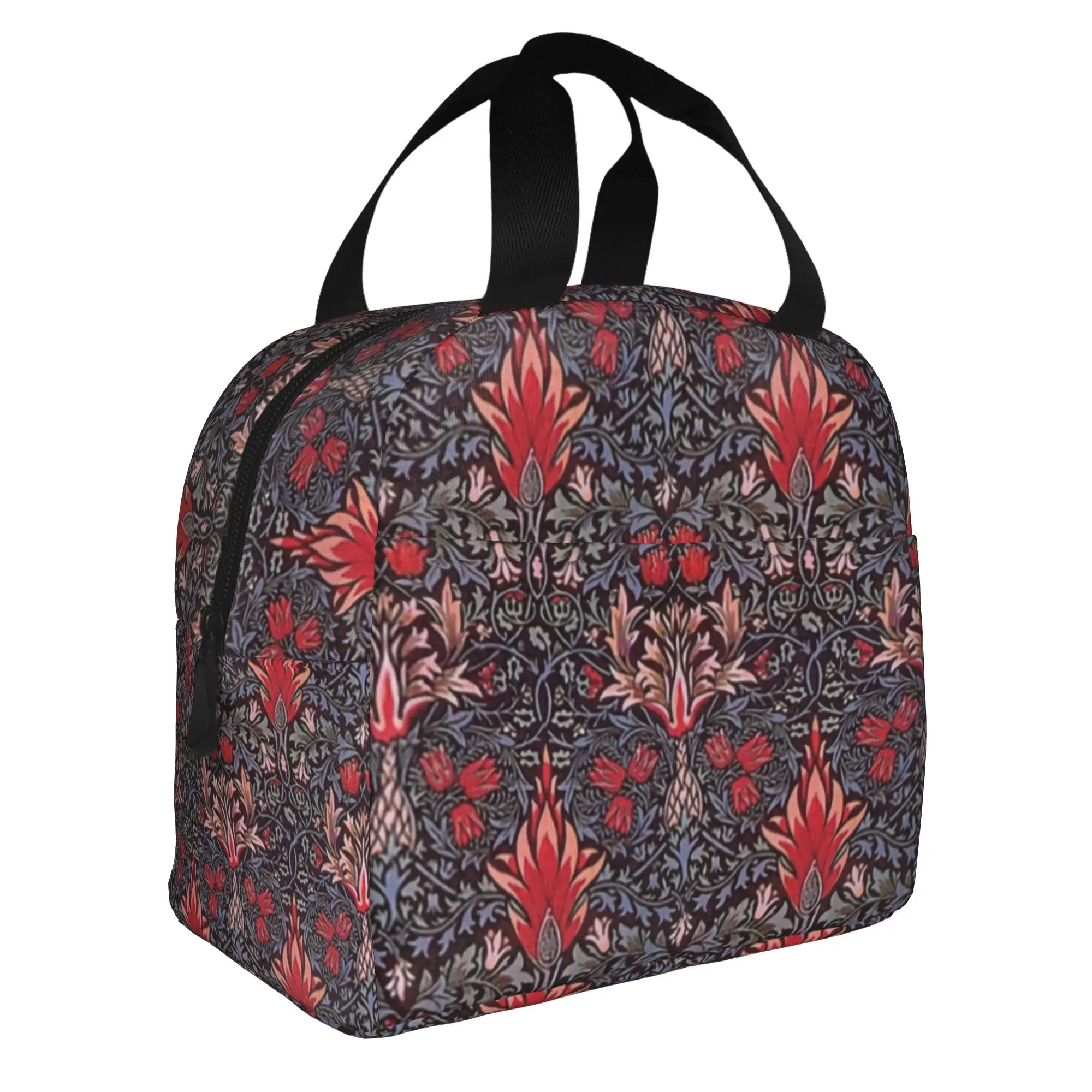 William Morris Thermal Insulated Lunch Bags Textile Pattern Portable Lunch Container for School Office Outdoor Storage Food Box