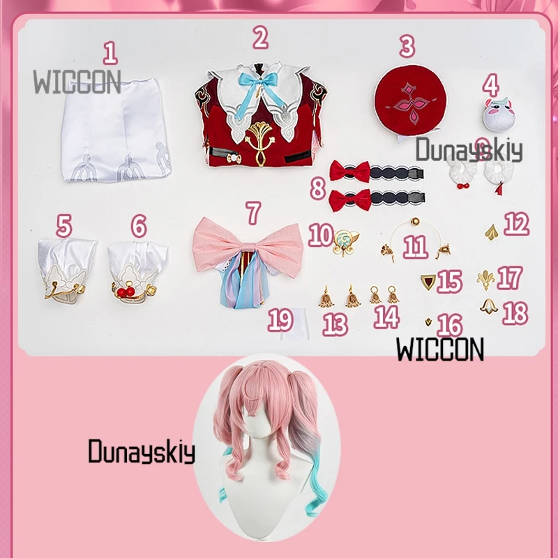 أزياء هونكاي ستار رايل هايسين التأثيرية للنساء تنورة لوليتا، شعر مستعار، قبعة، إكسسوارات جرس أغطية الرأس لزي الهالوين