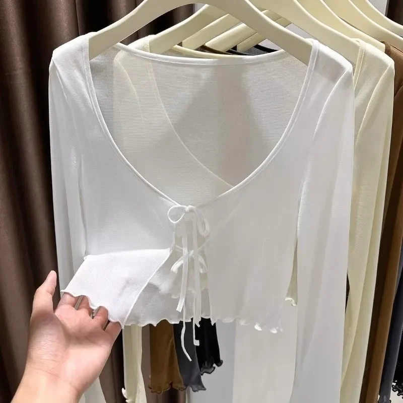 See Through Shirts Women Sexy Vintage Y2k Crop Tops Streetwear Harajuku Slim Long Sleeve Single-breasted Blouse Black Wine