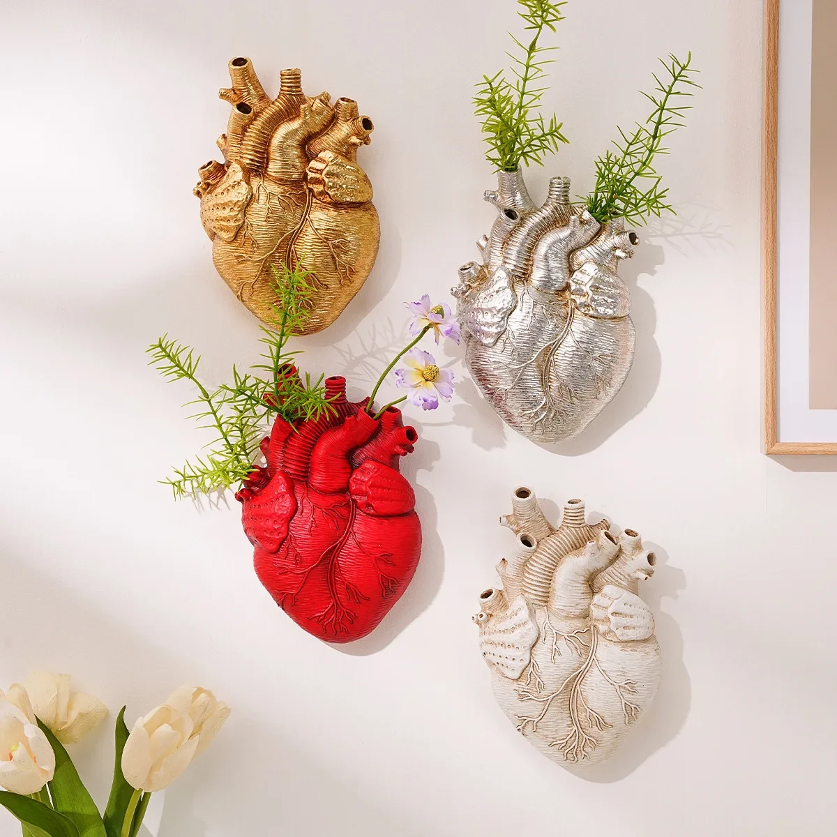 Creative Heart Hydroponic Pendant Resin Handicrafts Organ Statues Floral Arrangement Accessories Background Wall Decoration