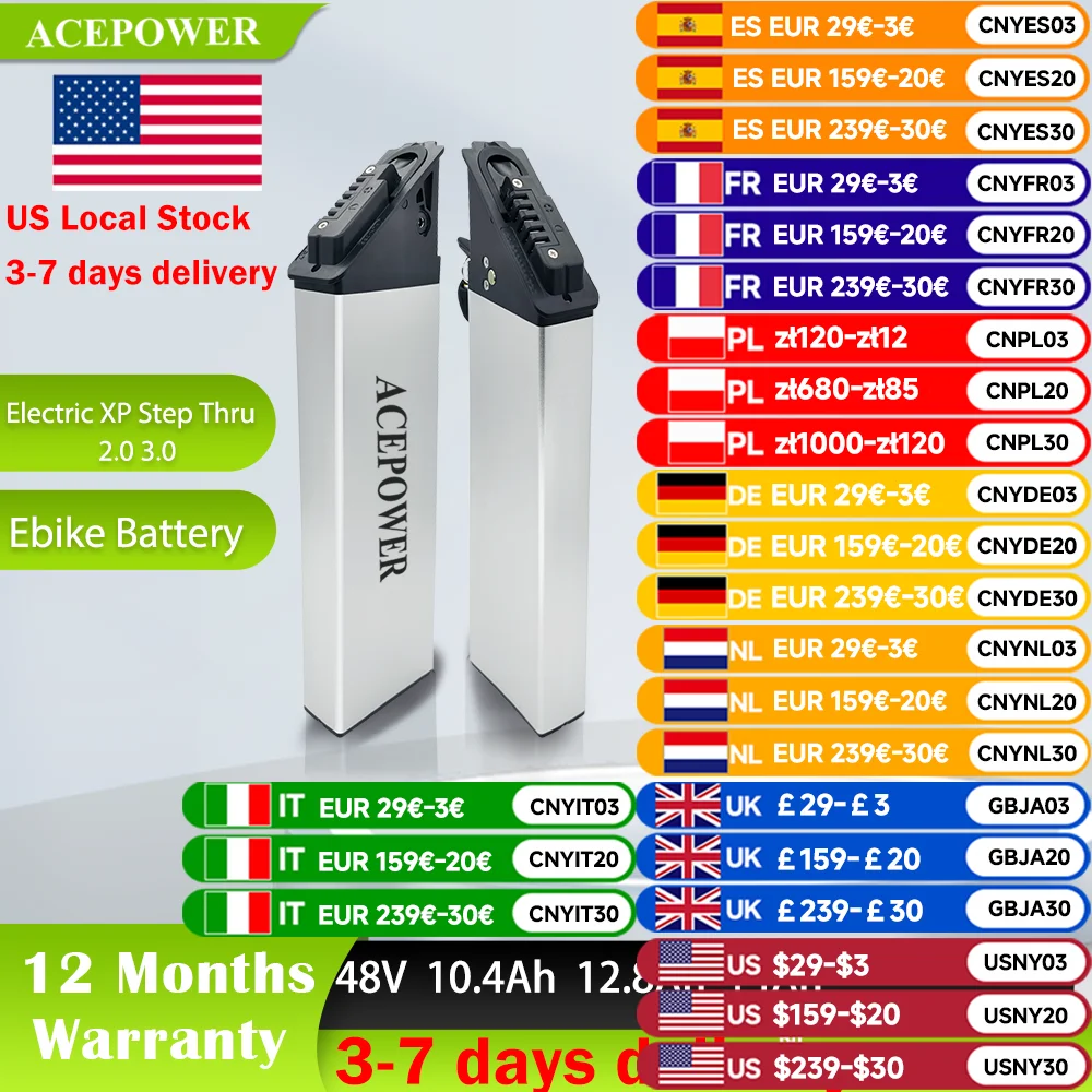 For Electric XP Step-thru 1.0 2.0 Ebike Battery 48V 10.4Ah 12.8Ah 14Ah For XP Step-thru 1.0 2.0 Folding Electric Bike Battery