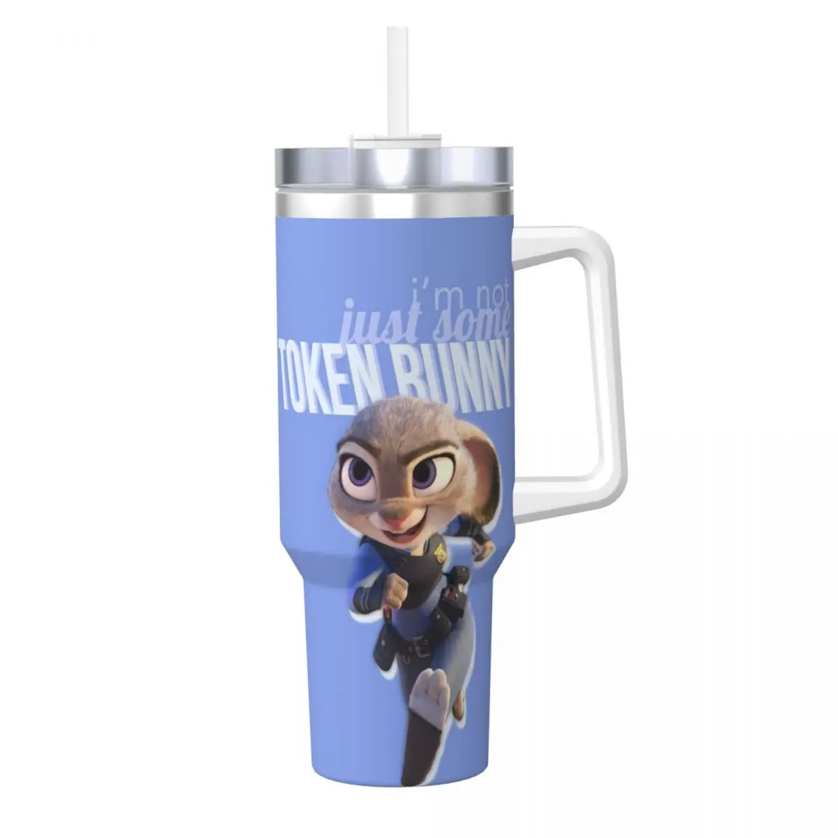 Cartoon Zootopia Print Stainless Steel Tumbler Beach Thermal Cups With Straws and Lid Large Car Mugs Cold and Hot Water Bottle