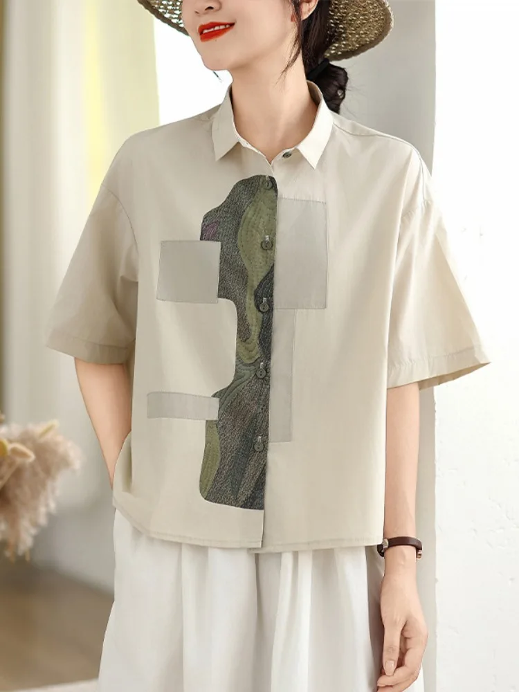 plus Size Women's  Ne irt Loose Fit f Sve Color Blo Cotton Blend Faionable Casual Top Summer Collection