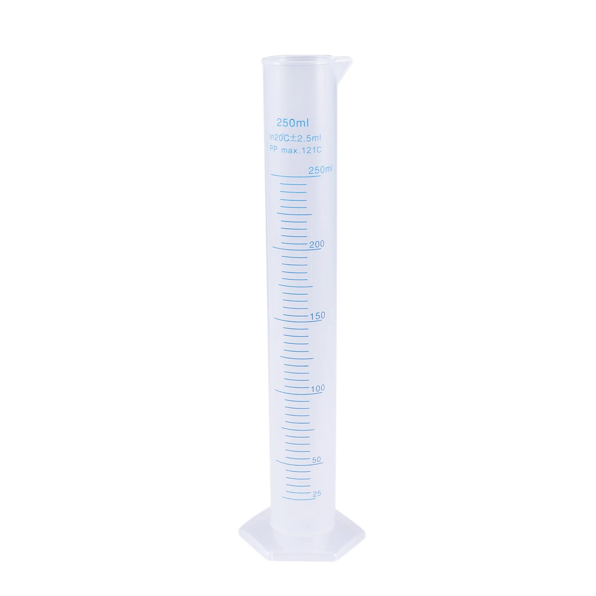 

250Ml Graduated Measuring Cylinder Transparent Plastic Laboratory Test Tool Hexagonal Base Wide Rim Pour Spout Accurate