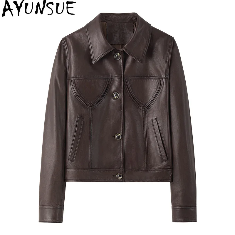 AYUNSUE Real Leather Jacket Women 100% Sheepskin Womens Coats Spring Autumn Clothes Vegetable Tanning Jaqueta Couro Slim Fit