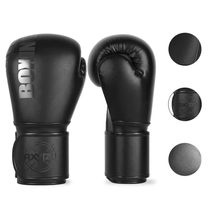 Rękawice bokserskie dla mężczyzn Kobiety PU Karate Muay Thai Guantes De Boxeo Free Fight MMA Sanda Training Dorośli Sprzęt dla dzieci Czarny