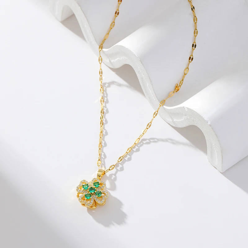 EILIECK 316L Edelstahl Halskette mit Weißem Zirkon-Blumenanhänger für Damen, Modische Drehbare Halskette, Wasserdichter Schmuck als Geschenk – Detail 15