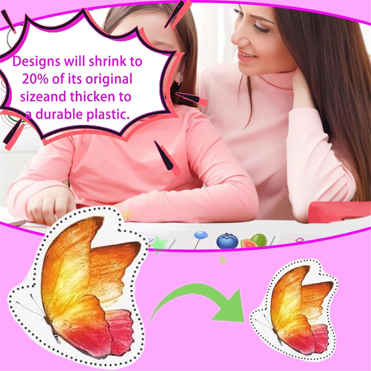 Shrink Plastic Sheets Kit para crianças, folhas de papel e chaveiros, fazendo acessórios, artesanato DIY, 7.9x7.7 Polegada, 160pcs