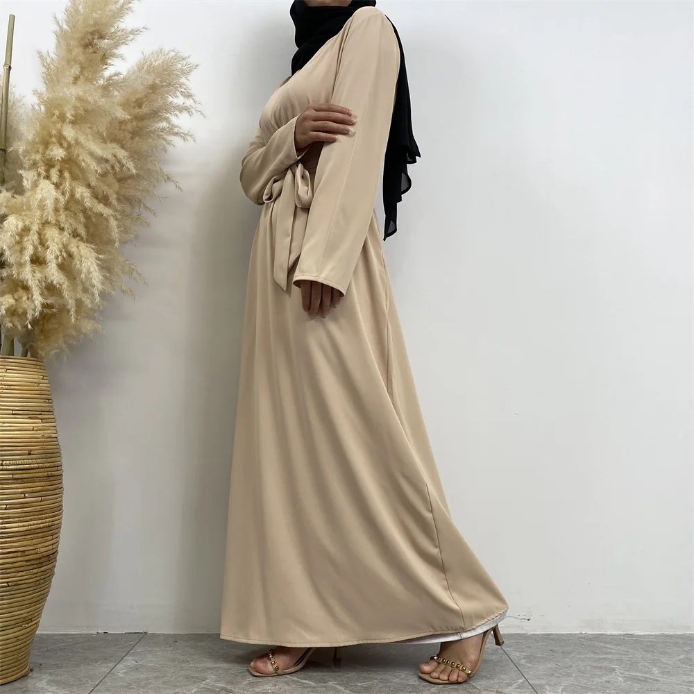 عباية إسلامية موضة جديدة فستان ساخن تركيا العربية دبي رداء بلون سادة مع جيوب فستان نسائي طويل 45