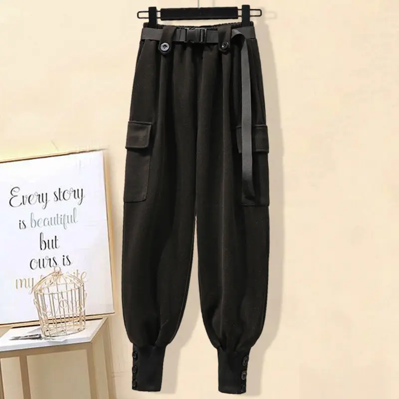 Fato de treino casual em o pescoço feminino, suéter de manga comprida, calça cargo, conjunto combinado coreano, terno elegante, outono, inverno, novo, 2 peças, 2023