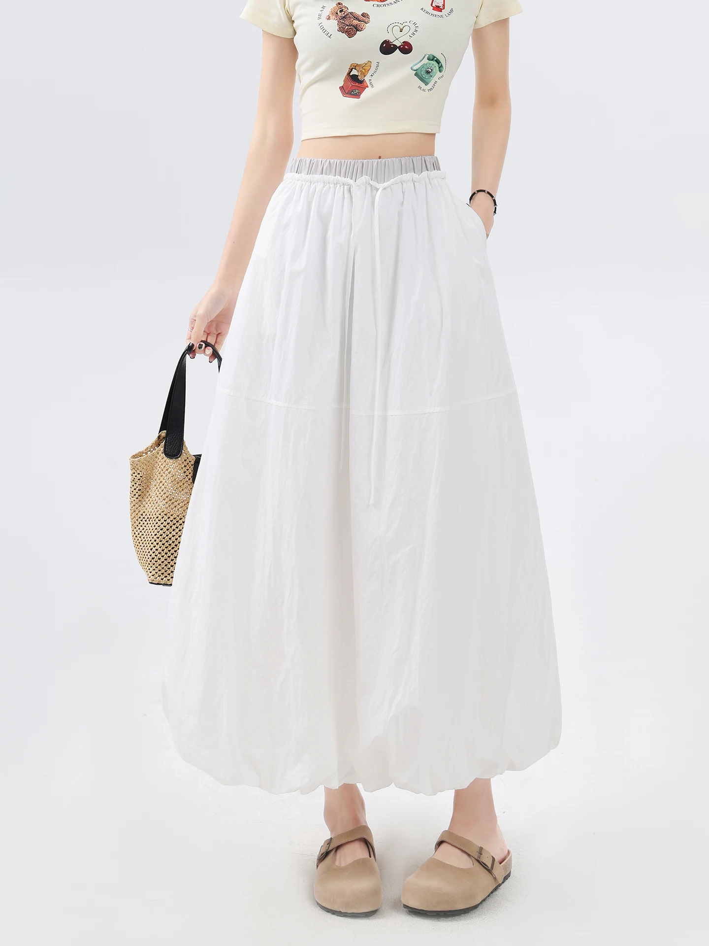 

Белая хлопково-льняная юбка-блумер для женщин, летняя, тонкая, воздушная, А-силуэт, пышная, с высокой талией, дышащая