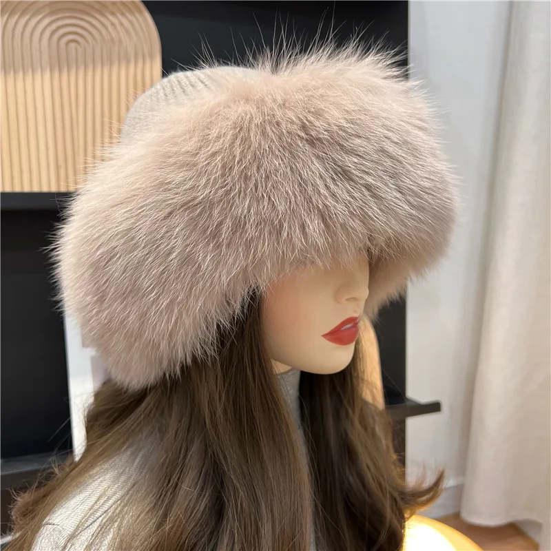 New Stylish Beanie Hats for Women Winter Warm Fluffy Bone Cap Soft Outdoor Thick Natural Fox Fur Hat Female Dome Hats