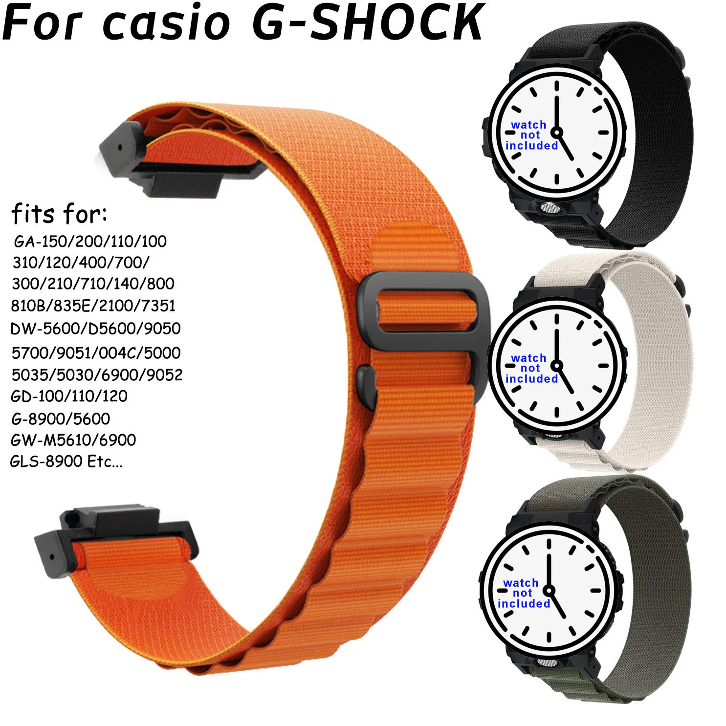 16mm Watchband For Casio G-SHOCK GA-110 800 2100 GD100 120 G8900 5600 GW-M5610 6900 GLS-8900 Watch Strap Alpine Loop Nylon Band