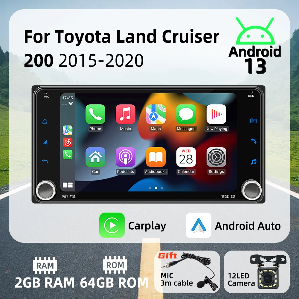 

Carplay Android Car Multimedia 2Din Car Radio for Toyota Landcruiser Land Cruiser 200 2015-2020 7" Screen Stereo GPS Navigation