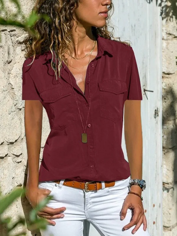 

Slim Fit ort Sve irt Pure Color Воротник Отложной воротник Thiened Летний женский irt Китайское производство Обычная длина