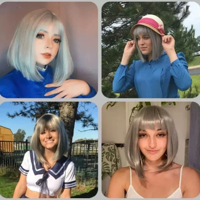 バードレスアップ帽子カラフルなボブヘアカットステージパフォーマンス服マッチファッションショートストレートヘアコスプレアニメ女性ウィッグ