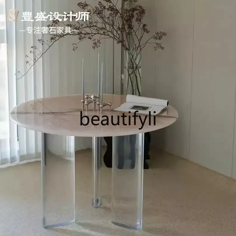 N178 G Natural powder jade, round dining table, marble dining table Italian style, art dining table