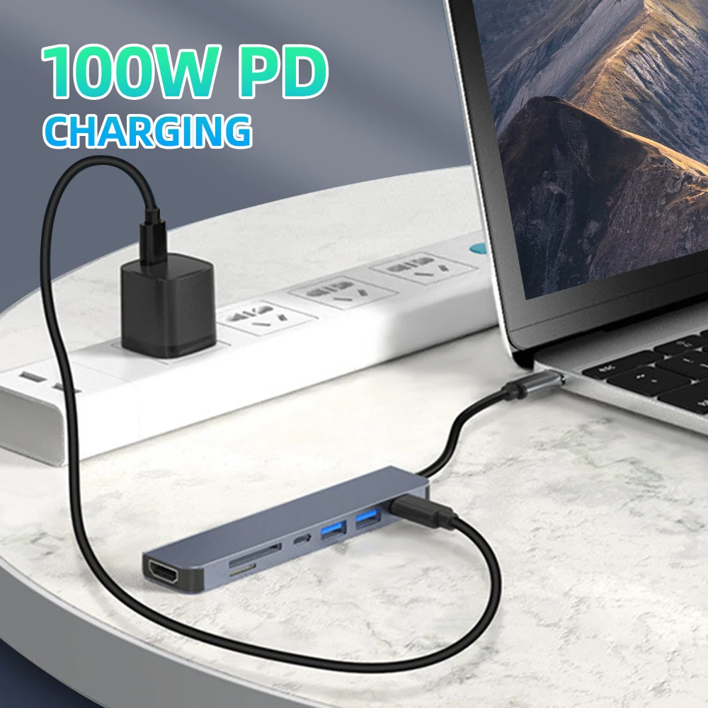 7-in-1 USB C Hubs USB C Docking Stations Type C to HDMI Adapter 4K 60Hz USB C Splitter For Samsung Laptop Macbook Air M1 iPad