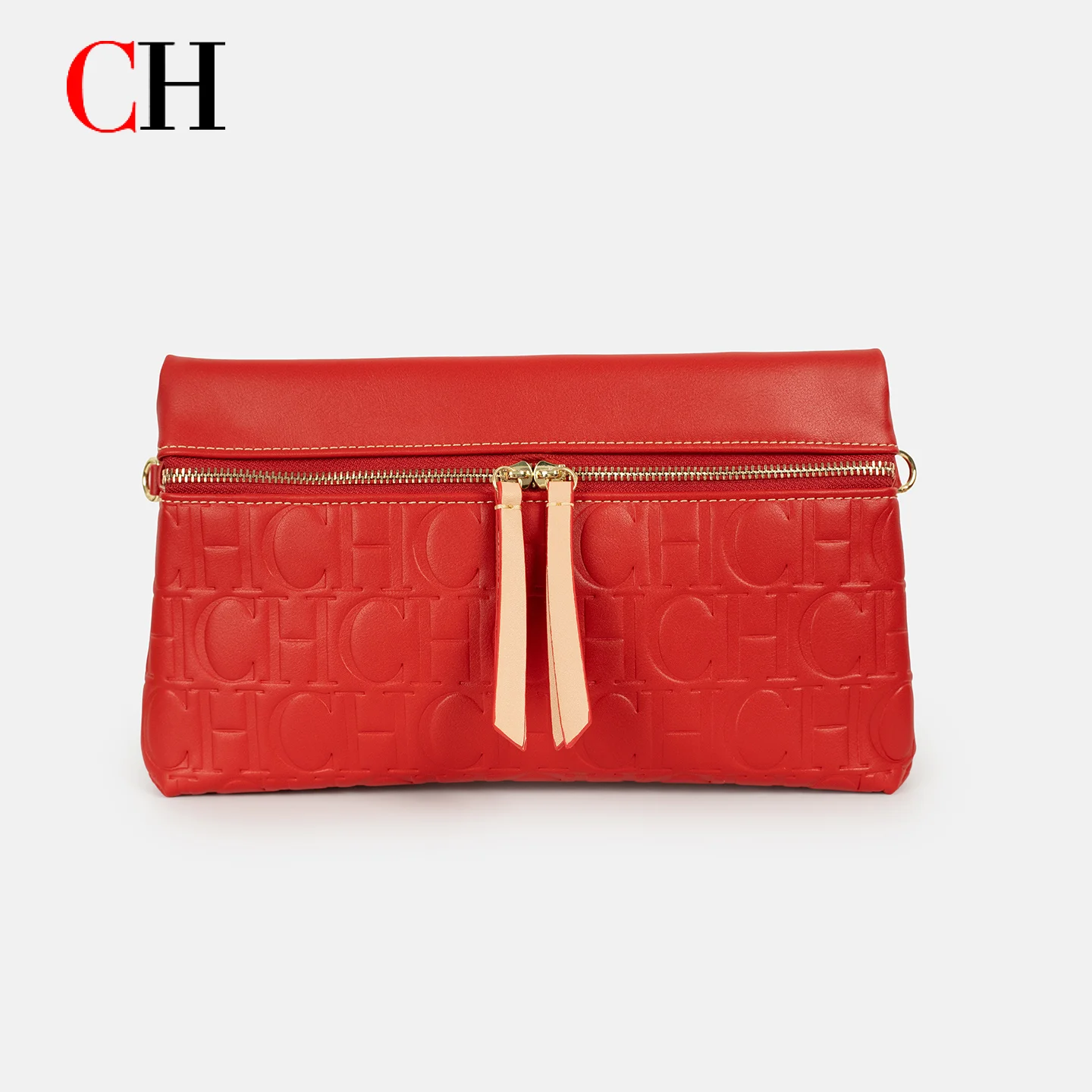 CH Clutch Bag For Women Fold Over Zipper Closure Detachable Crossbody Strap Portable Daily Party Ladies Evening Hand Purse