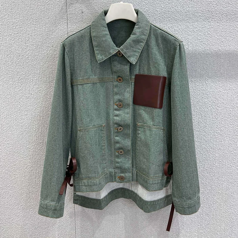 

Высококачественное новое стильное стеганое женское джинсовое пальто из натуральной кожи с карманами и шнуровкой, роскошная популярная куртка 25101772