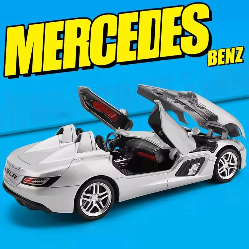 CCA 1/24 Benz SLR Car Model Toy Alloy Diecast Convertible Sports Cars Models Simulation Sound Light Collection Boys Gifts