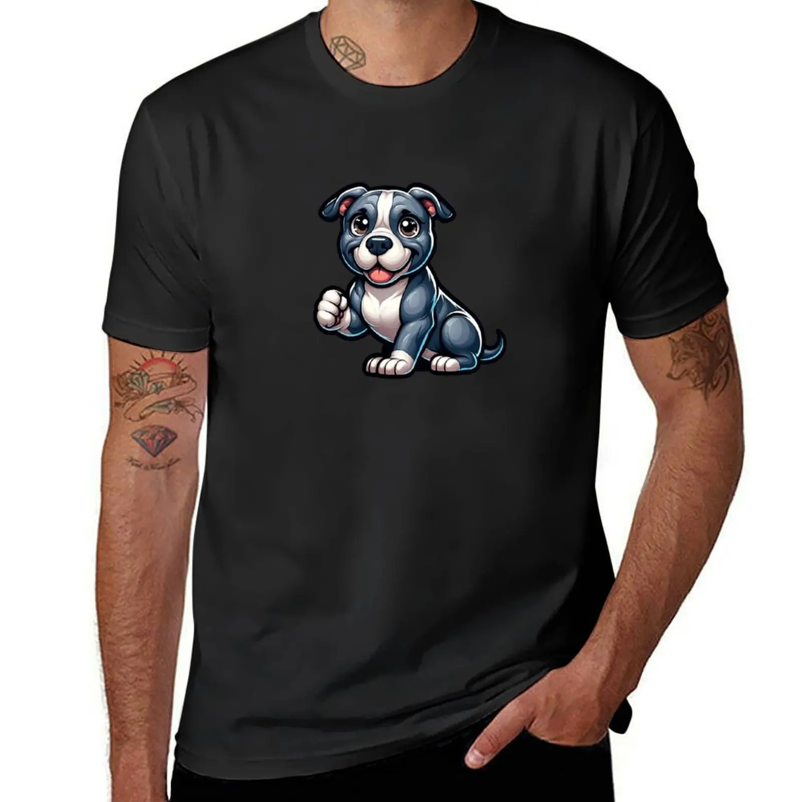 Cute Friendly American Pit Bull Terrier Breed Cartoony T-Shirt animal prinfor boys graphics customs men t shirt