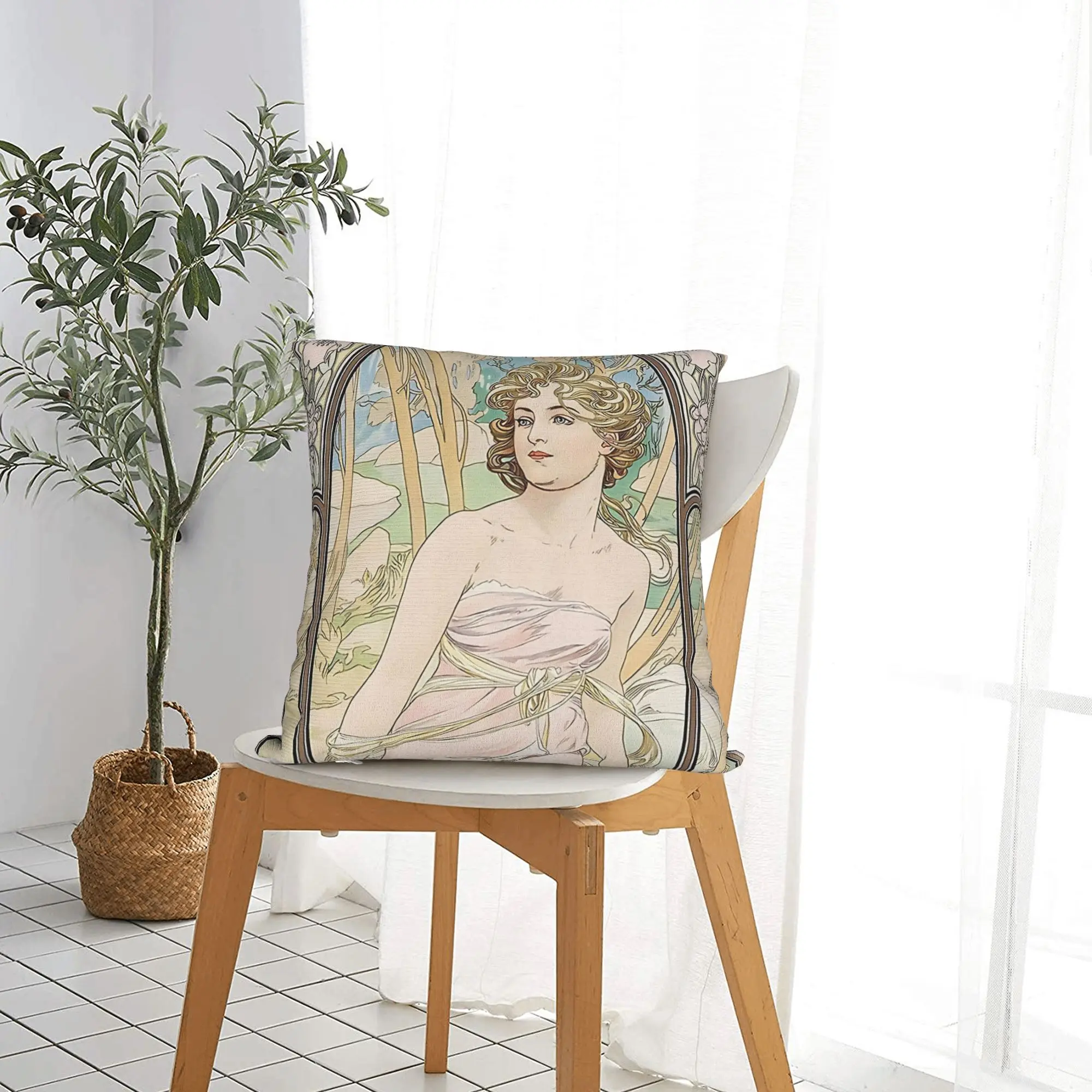 Morning Alphonse Mucha.  Square Pillow Case  Cushion Cover Creative Polyester Decorative Throw Pillow Case Cover for Sofa