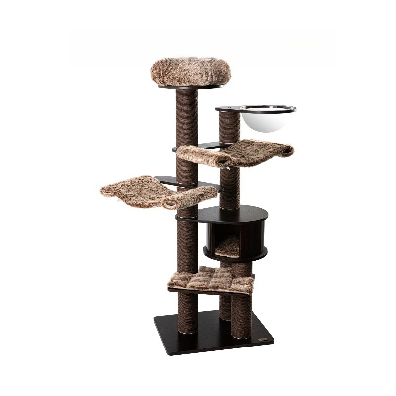 Cat climbing frame cat nest tree, walnut lacquered solid wood multi-layer board cat frame